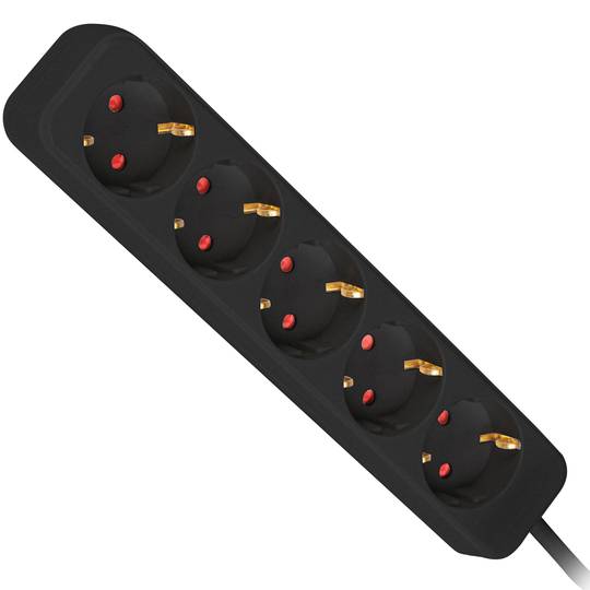 Power strip with 5 Schuko plugs from Lanberg, black color, 1.5m