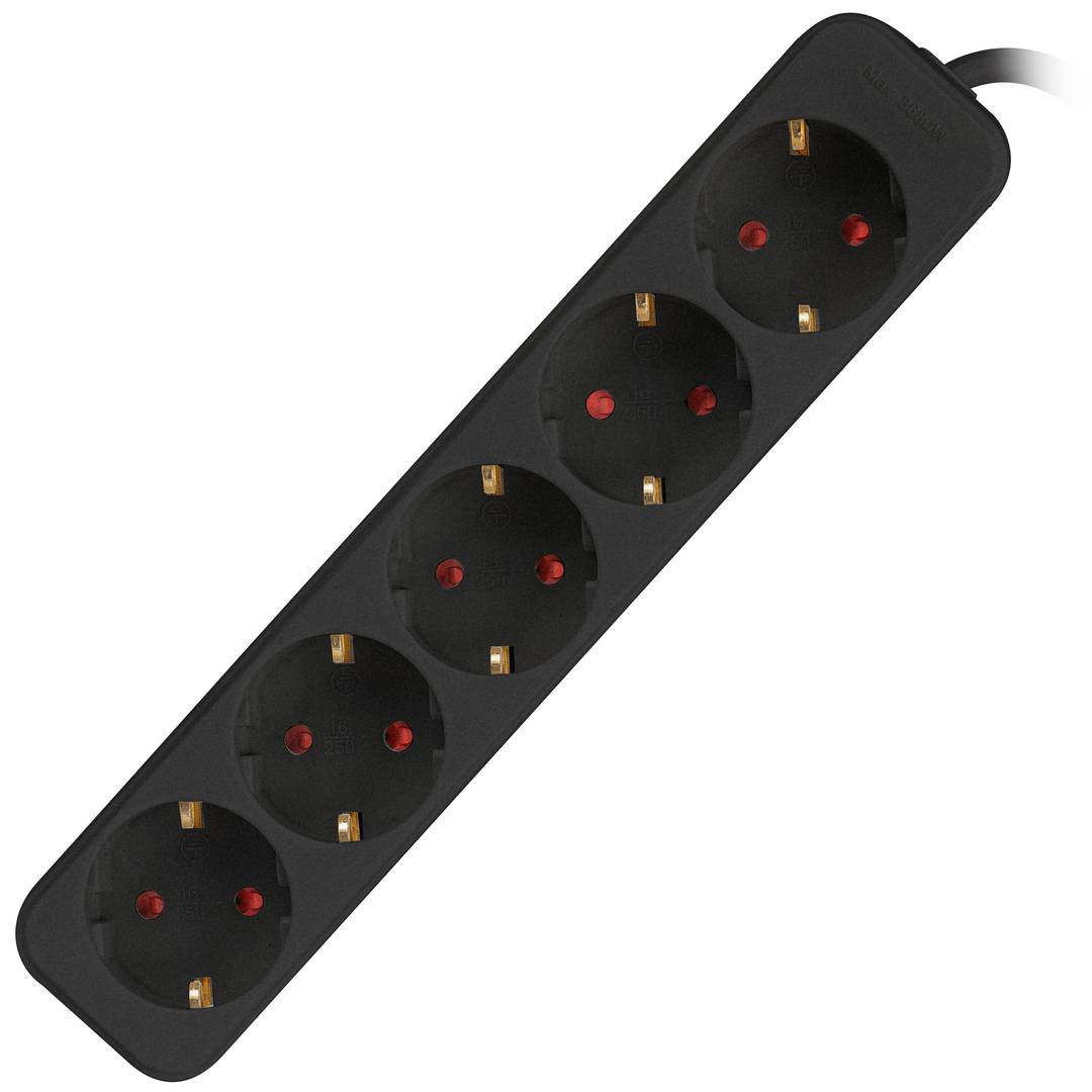 Power strip with 5 Schuko plugs from Lanberg, black color, 1.5m