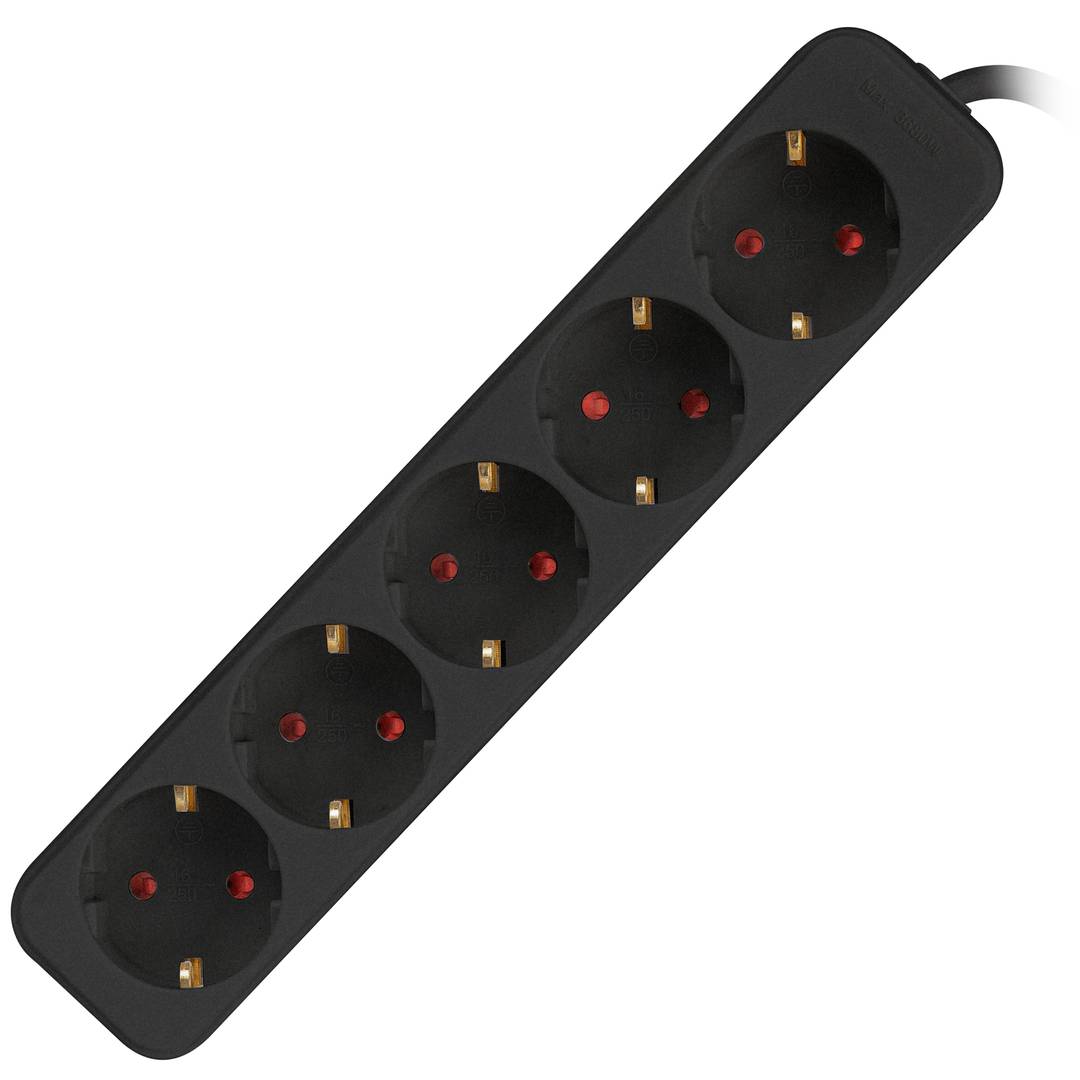 Multiprise avec 5 prises Schuko, couleur noire, 3 m de Lanberg PS0-05F-0300-BK