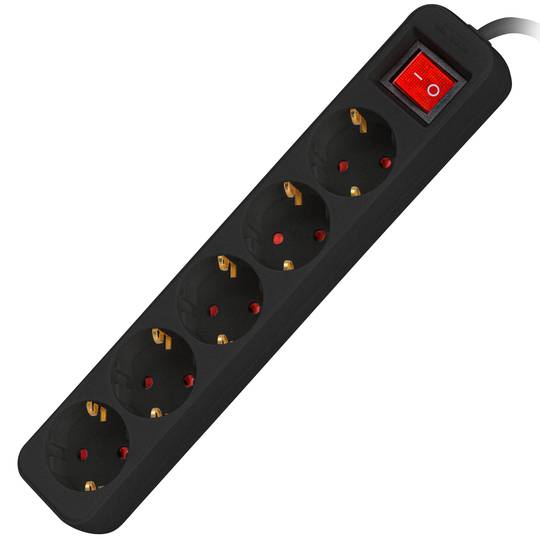 Regleta de 5 endolls Schuko amb interruptor de Lanberg color negre 1.5m