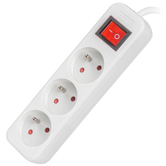 Lanberg 3-gniazdkowa listwa zasilająca Schuko francuska z wyłącznikiem, biała, 1,5 m PS1-03E-0150-W