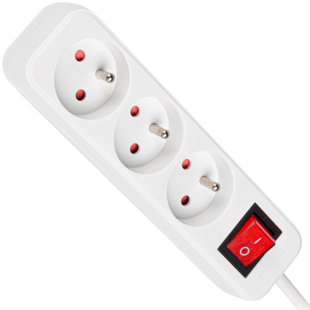 Lanberg 3-gniazdkowa listwa zasilająca Schuko francuska z wyłącznikiem, biała, 1,5 m PS1-03E-0150-W