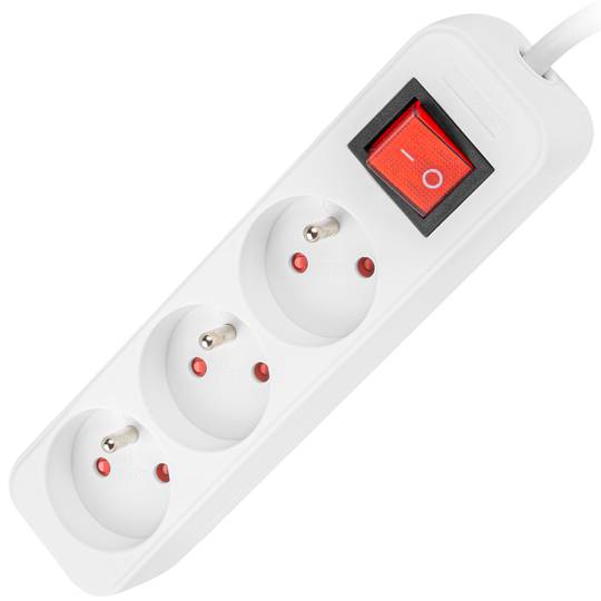 Lanberg 3-gniazdkowa listwa zasilająca Schuko francuska z wyłącznikiem, biała, 1,5 m PS1-03E-0150-W