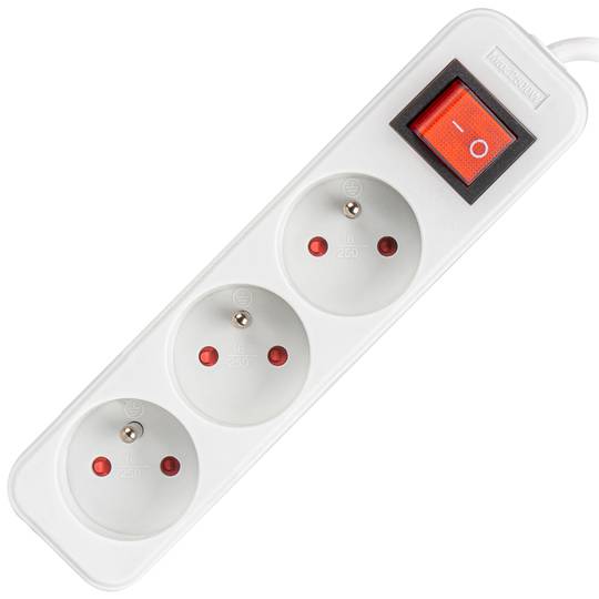Lanberg 3-gniazdkowa listwa zasilająca Schuko francuska z wyłącznikiem, biała, 1,5 m PS1-03E-0150-W
