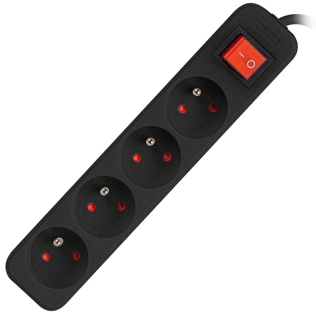 Multipresa con 4 prese Schuko con interruttore Lanberg, colore nero 1,5m PS1-04E-0150-BK