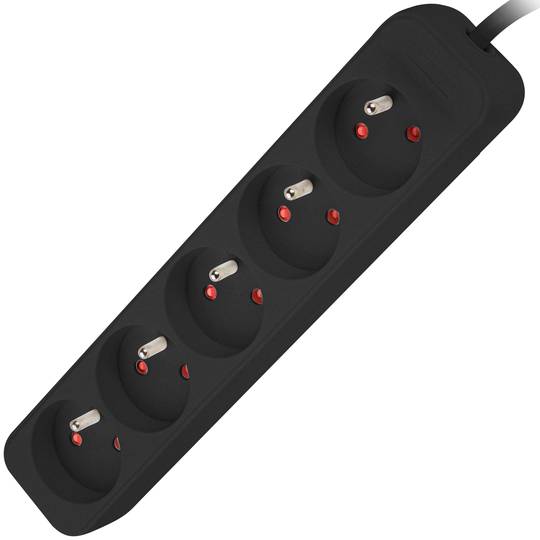 Filtro de linha com 5 plugues Lanberg Schuko, cor preta, 1,5m PS0-05E-0150-BK