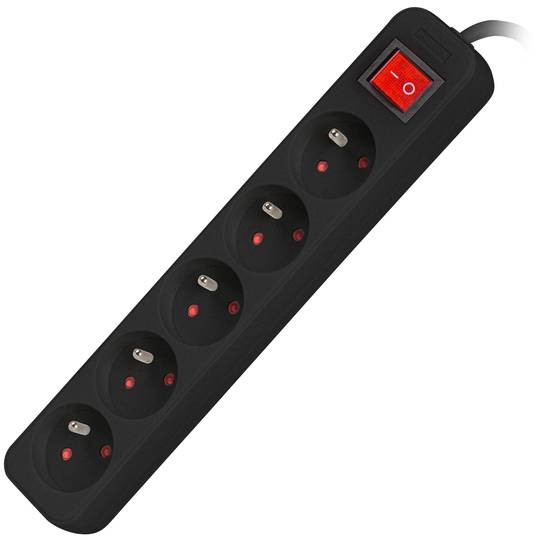 Lanberg 5-way French Schuko power strip with switch black 1.5m PS1-05E-0150-BK