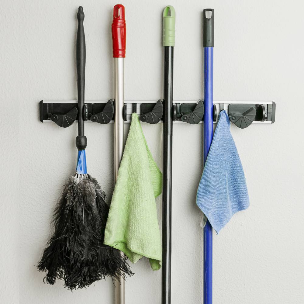 Support pour vadrouille, balai et brosse. Porte-balai Organiseur mural avec 4 positions et 5 crochet