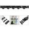 Holder for mop, broom and brush. Wallmount rack organizer with 5 positions and 6 hooks