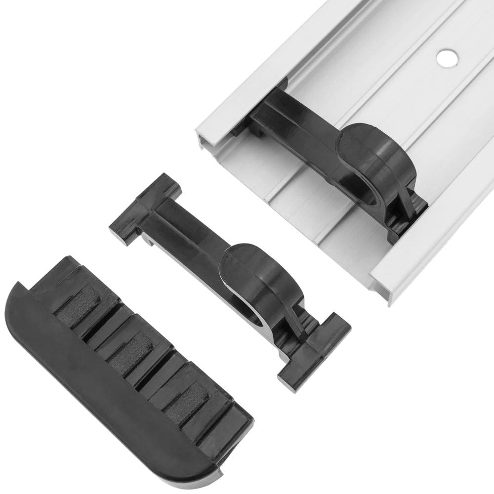 Holder for mop, broom and brush. Wallmount rack organizer with 5 positions and 6 hooks
