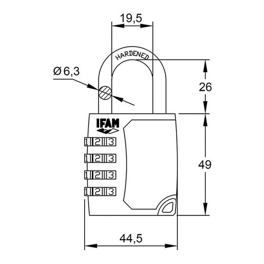 Cadeado de zinco de 44,5 mm com argola de 6,3 mm de diâmetro IFAM C45S