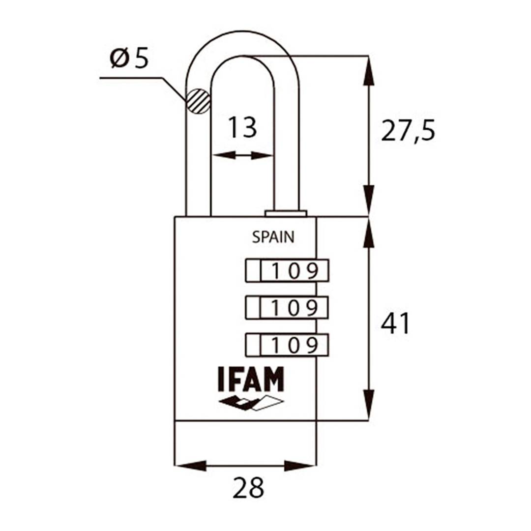 Candado negro de 30mm con un arco de diámetro 5mm IFAM COMBI30 negro