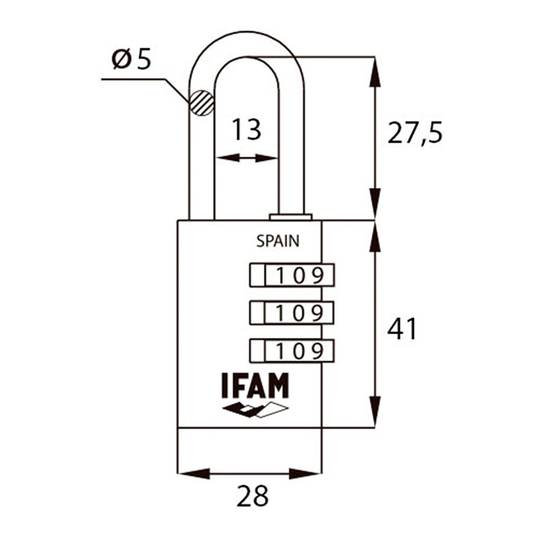 Candado negro de 30mm con un arco de diámetro 5mm IFAM COMBI30 negro