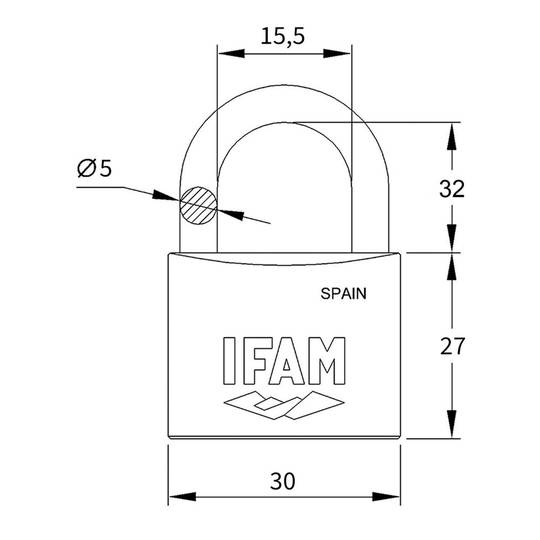Cadenas en laiton de 40 mm avec 2 clés et anse normale IFAM K40