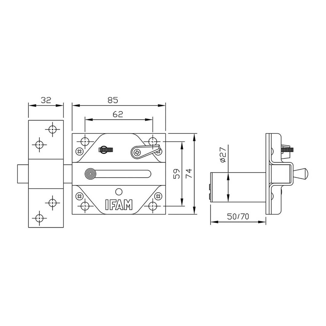 Bolt with brass finish with 50 mm cylinder and 5 IFAM CS88L M50 keys
