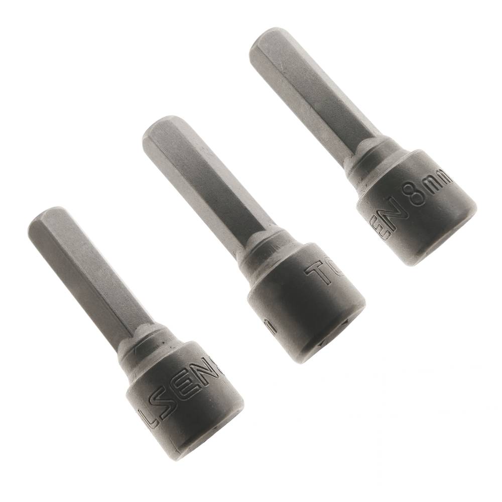 Llave de vaso hexagonal 3 piezas de 8mm x 38mm y portabrocas de 1/4 de Tolsen