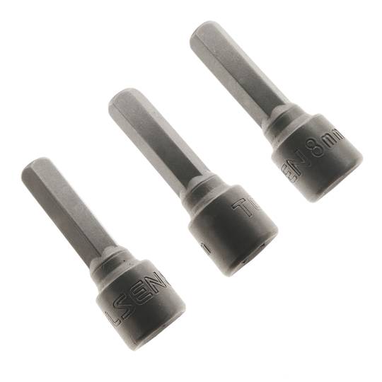 Llave de vaso hexagonal 3 piezas de 8mm x 38mm y portabrocas de 1/4 de Tolsen