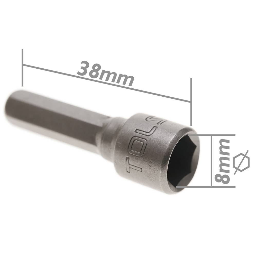 Llave de vaso hexagonal 3 piezas de 8mm x 38mm y portabrocas de 1/4 de Tolsen