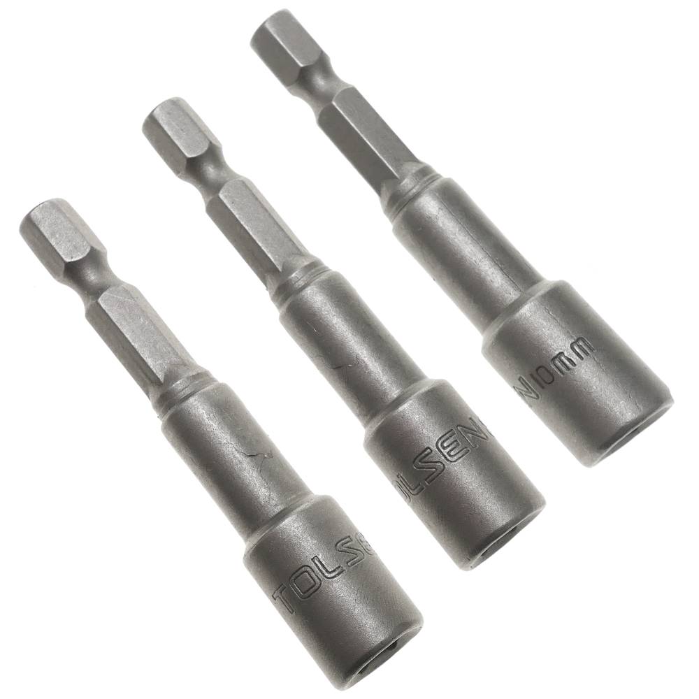 Llave de vaso hexagonal 3 piezas de 10 mm x 65 mm y portabrocas de 1/4 de Tolsen