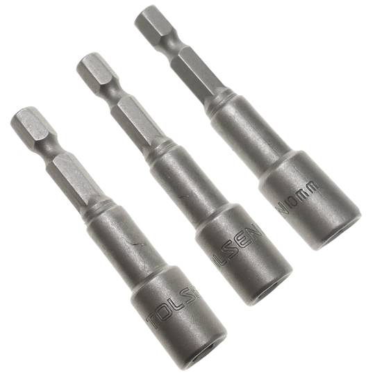 Llave de vaso hexagonal 3 piezas de 10 mm x 65 mm y portabrocas de 1/4 de Tolsen
