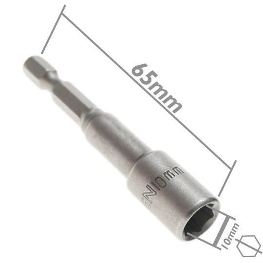 Llave de vaso hexagonal 3 piezas de 10 mm x 65 mm y portabrocas de 1/4 de Tolsen