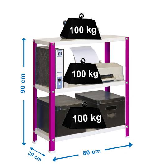 Prateleira de metal galvanizado para armazenamento PrimeMatik Mini Home Classic com 3 prateleiras de madeira 80 x 30 x 90 cm rosa / branco
