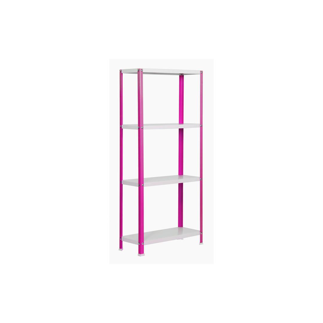 Étagère en métal galvanisé pour le stockage PrimeMatik Mini Home Classic avec 4 étagères en bois 80 x 30 x 160 cm rose / blanc