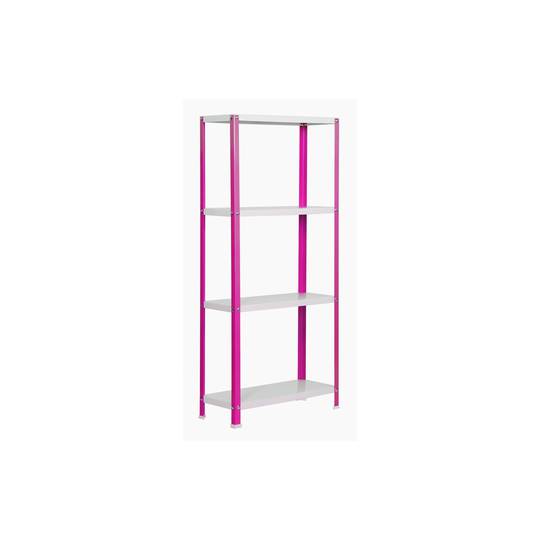 Verzinktes Metallregal zur Aufbewahrung PrimeMatik Mini Home Classic mit 4 Holzböden 80 x 40 x 160 cm rosa / weiß
