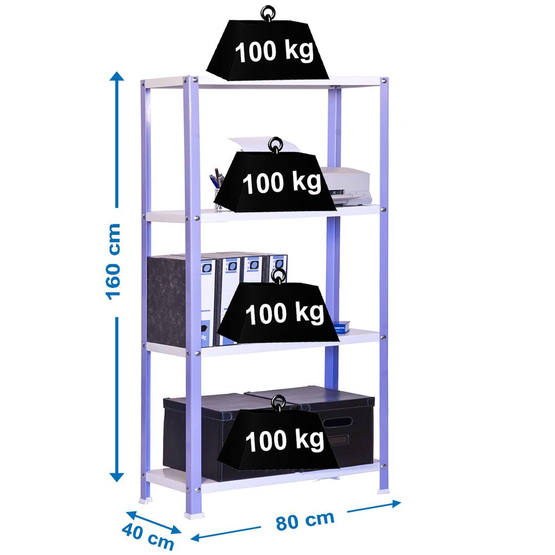 Półka metalowa ocynkowana do przechowywania PrimeMatik Mini Home Classic z 4 drewnianymi półkami 80 x 40 x 160 cm fioletowy / biały