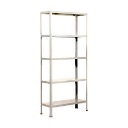 Gegalvaniseerd metalen opbergrek PrimeMatik Mini Home Classic met 5 houten planken 80 x 30 x 180 cm wit/wit