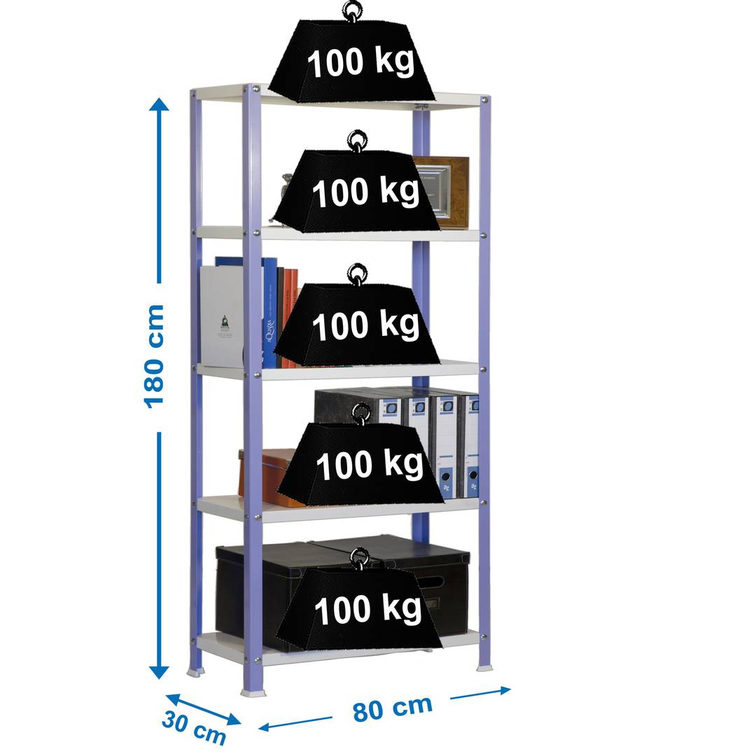 Estanteria metálica galvanizada para almacenaje Simonhome Simonrack Mini Home Classic de 5 baldas de madera 80 x 30 x 180 cm de color violeta / blanco