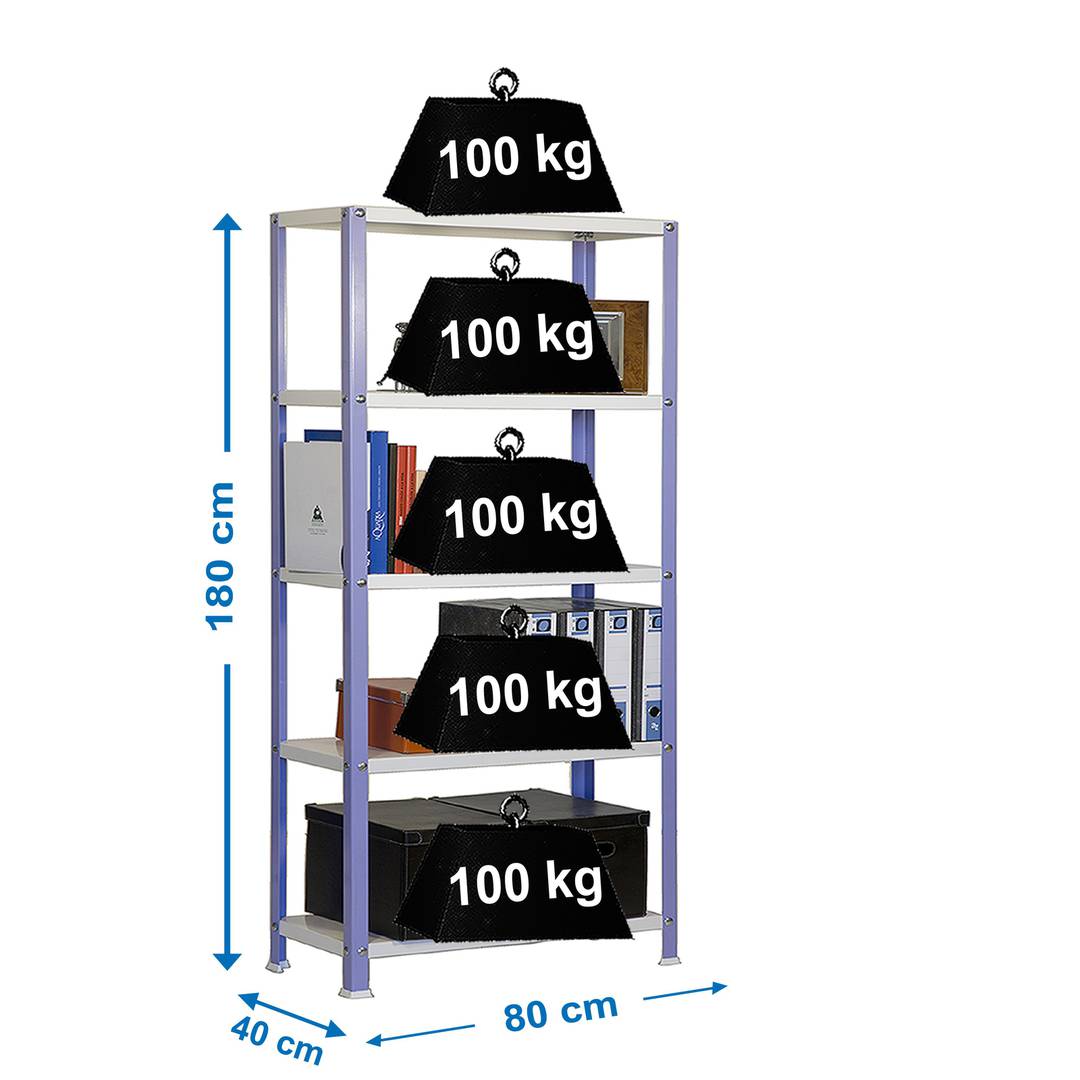Scaffale in metallo zincato per la conservazione PrimeMatik Mini Home  Classic con 5 ripiani in legno 80 x 40 x 180 cm in viola / bianco -  Cablematic