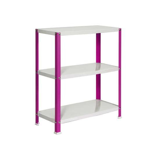Gegalvaniseerd metalen opbergrek PrimeMatik Plus Home Classic met 3 houten planken 100 x 30 x 90 cm roze/wit