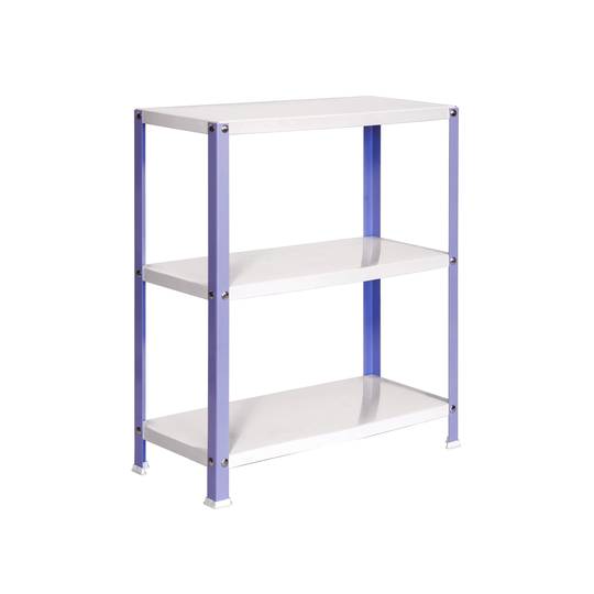 Scaffale in metallo zincato per la conservazione PrimeMatik Plus Home Classic con 3 ripiani in legno 100 x 30 x 90 cm in viola / bianco