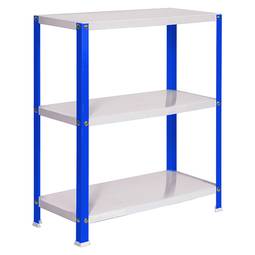 Scaffale in metallo zincato per stoccaggio PrimeMatik Plus Home Classic con 3 ripiani in legno 100 x 40 x 90 cm colore blu/bianco