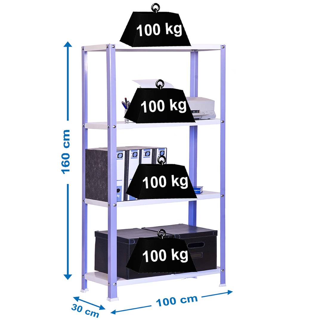Prestatgeria metàl·lica galvanitzada per a emmagatzematge Simonrack Plus Home Classic de 4 lleixes de fusta 100 x 30 x 160 cm de color violeta / blanc
