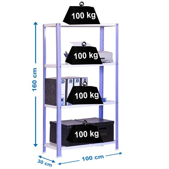 Prestatgeria metàl·lica galvanitzada per a emmagatzematge Simonrack Plus Home Classic de 4 lleixes de fusta 100 x 30 x 160 cm de color violeta / blanc