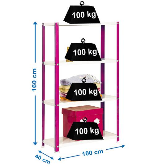 Prestatgeria metàl·lica galvanitzada per a emmagatzematge Simonrack Plus Home Classic de 4 lleixes de fusta 100 x 40 x 160 cm de color rosa / blanc