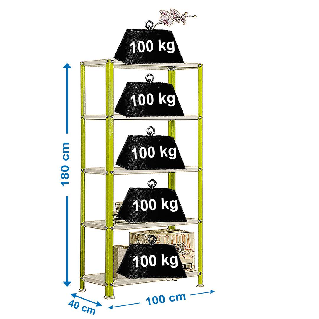 Estanteria metálica galvanizada para almacenaje Simonhome Simonrack Plus Home Classic de 5 baldas de madera 100 x 40 x 180 cm de color verde / blanco