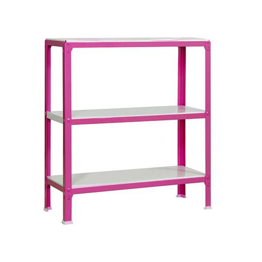 Metalen opbergrek PrimeMatik Mini Home Click met 3 metalen planken en totale afmeting 80 x 30 x 90 cm in de kleur roze/wit
