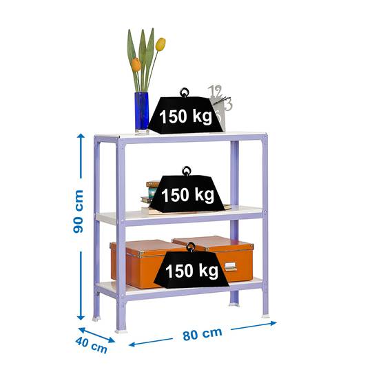 Scaffale in metallo Simonrack Mini Home Click con 3 ripiani in metallo e dimensioni totali 80 x 40 x 90 cm, viola / bianco
