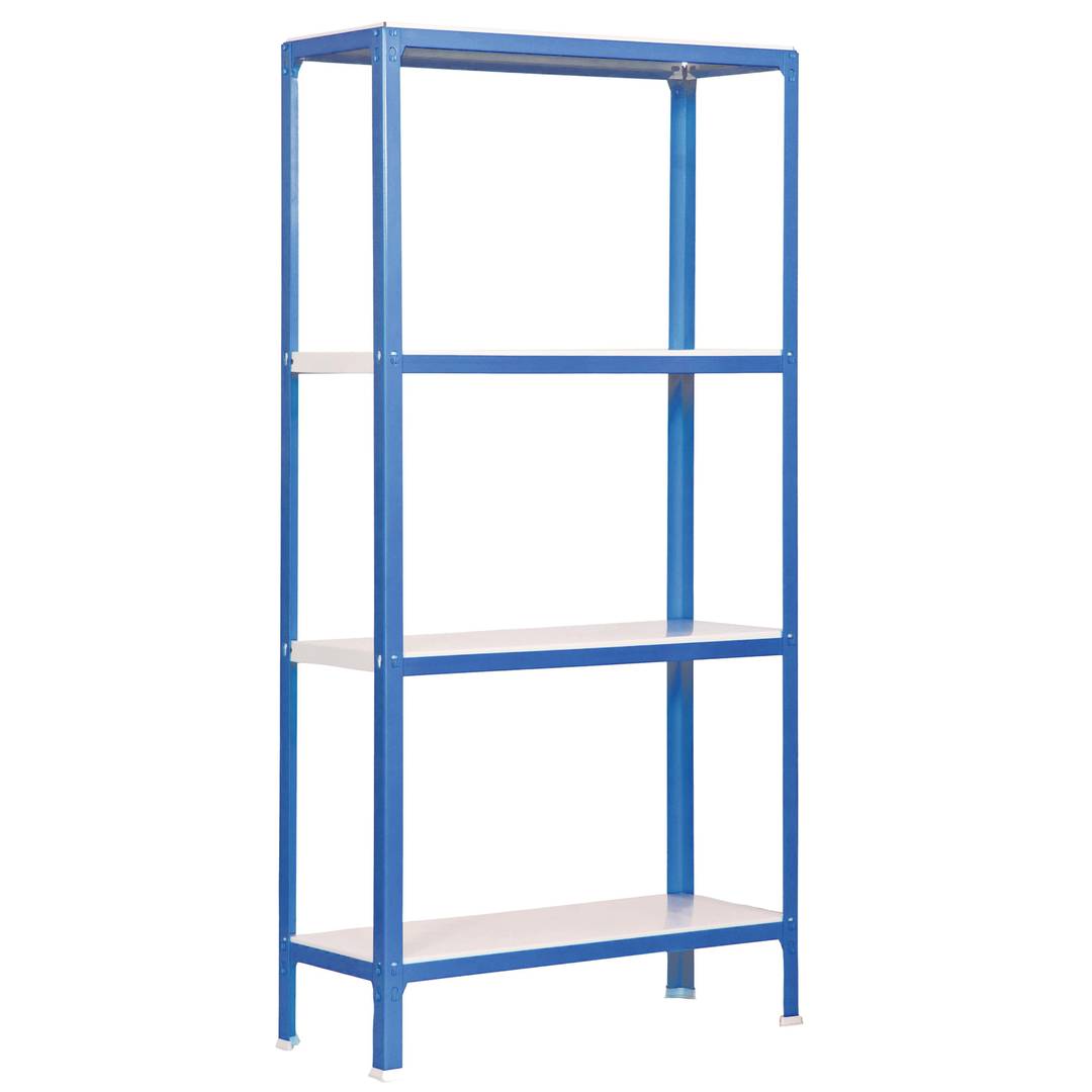 Metalowa półka do przechowywania PrimeMatik Mini Home Click z 4 metalowymi półkami i całkowitym wymiarem 80 x 40 x 160 cm w kolorze niebiesko-białym