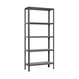 Metalen opbergrek PrimeMatik Mini Home Click met 5 metalen planken en totale afmeting 80 x 30 x 180 cm in kleur antraciet/verzinkt