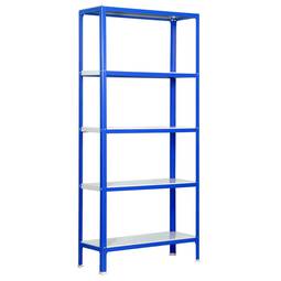 Metal storage shelf Simonrack Mini Home Click with 5 metal shelves and total size 80 x 30 x 180 cm in blue / white color