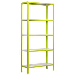 Scaffale in metallo PrimeMatik Mini Home Click con 5 ripiani in metallo e dimensioni totali 80 x 30 x 180 cm, verde / bianco