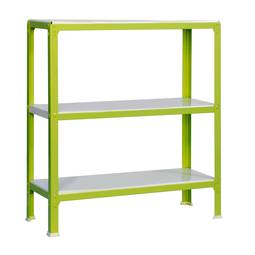 Metalen opbergrek PrimeMatik Plus Home Click met 3 metalen legplanken en totale afmeting 100 x 30 x 90 cm in kleur groen/wit