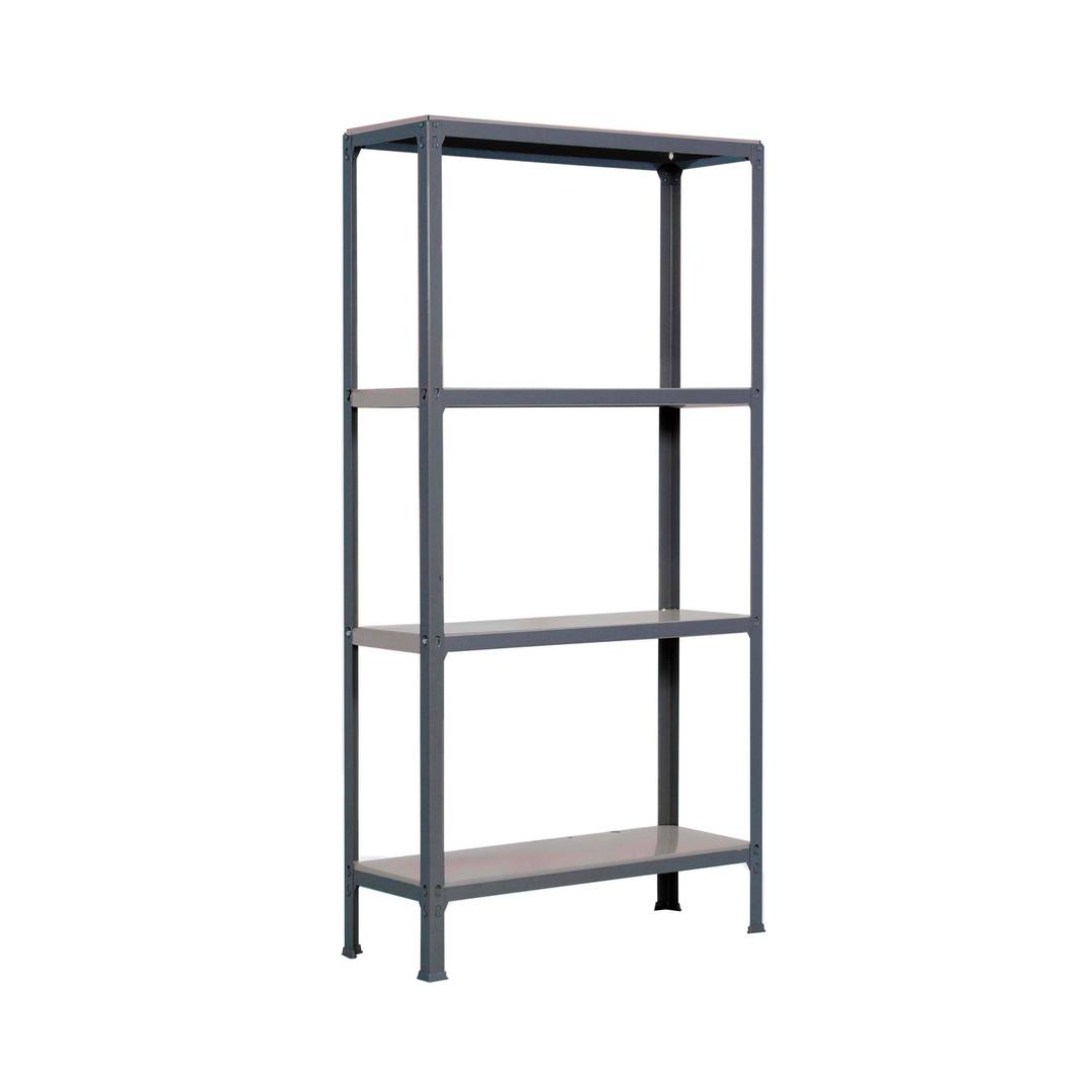 Metalowy regał magazynowy PrimeMatik Plus Home Click z 4 metalowymi półkami i całkowitym wymiarem 100 x 30 x 160 cm w kolorze antracytowym / ocynkowanym