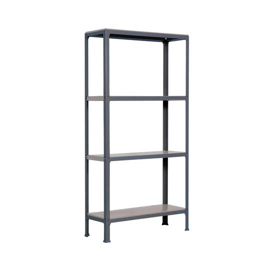 Metalowy regał magazynowy PrimeMatik Plus Home Click z 4 metalowymi półkami i całkowitym wymiarem 100 x 30 x 160 cm w kolorze antracytowym / ocynkowanym