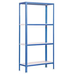 Scaffale portaoggetti in metallo PrimeMatik Plus Home Click con 4 ripiani in metallo e dimensioni totali 100 x 30 x 160 cm in colore blu/bianco