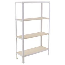 Lagerregal aus Metall PrimeMatik Mini Home Click mit 4 Sperrholzböden und einer Gesamtgröße von 80 x 30 x 160 cm in der Farbe Weiß / Pappel